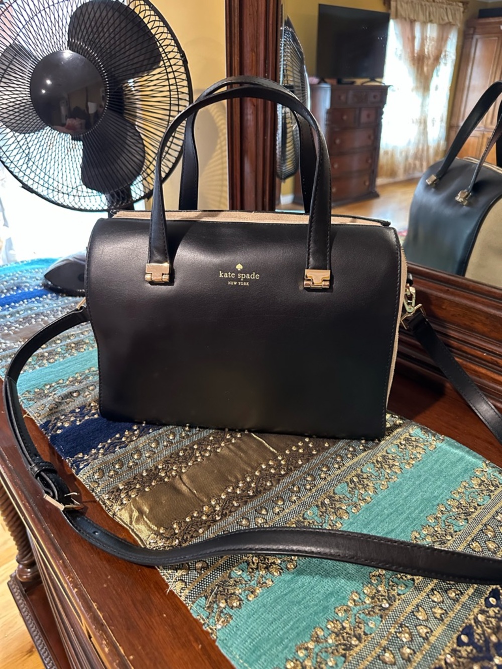 kate spade Black Leather Satchel with Gold Accents